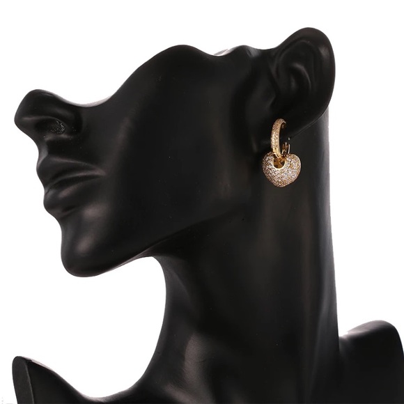 Gold Plated CZ Diamond Heart Earrings - Picture 5 of 6